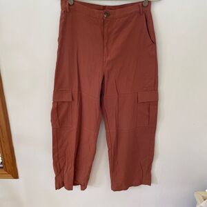 Good Luck Gem linen blend burnt Orange wide leg cropped pants large NWT